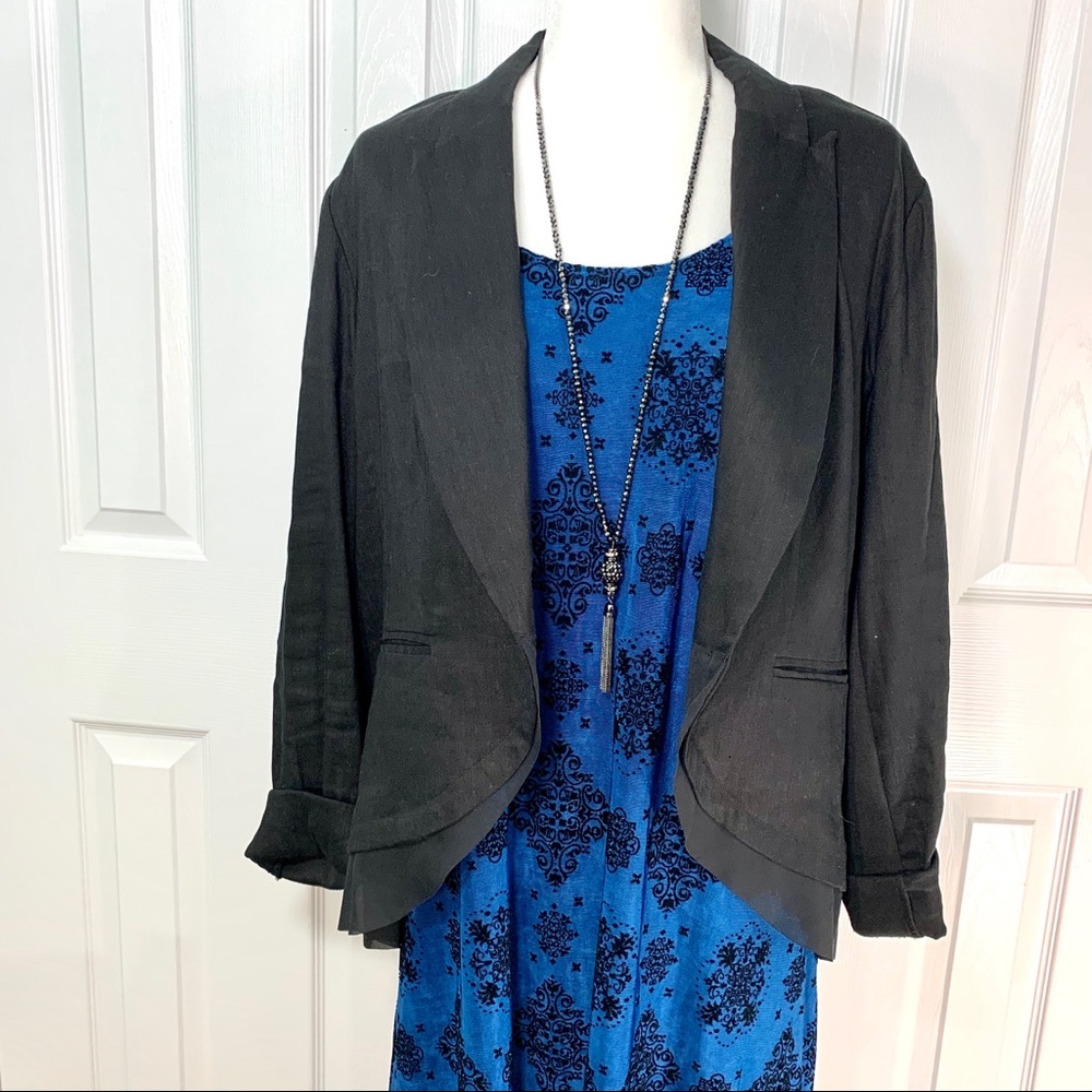 Royal blue maxi dress with black print,2X